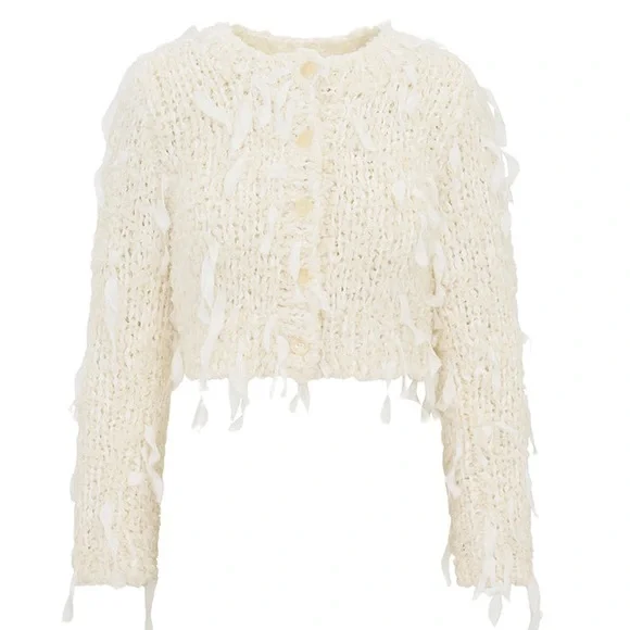 LoveShackFancy NWT Carol Ribbon Bouclé Cardigan size XS - Picture 6 of 6